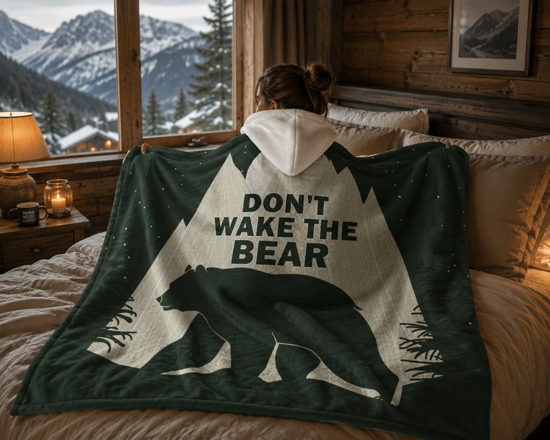 Don't Wake the Bear – Hooded Sherpa Fleece Blanket