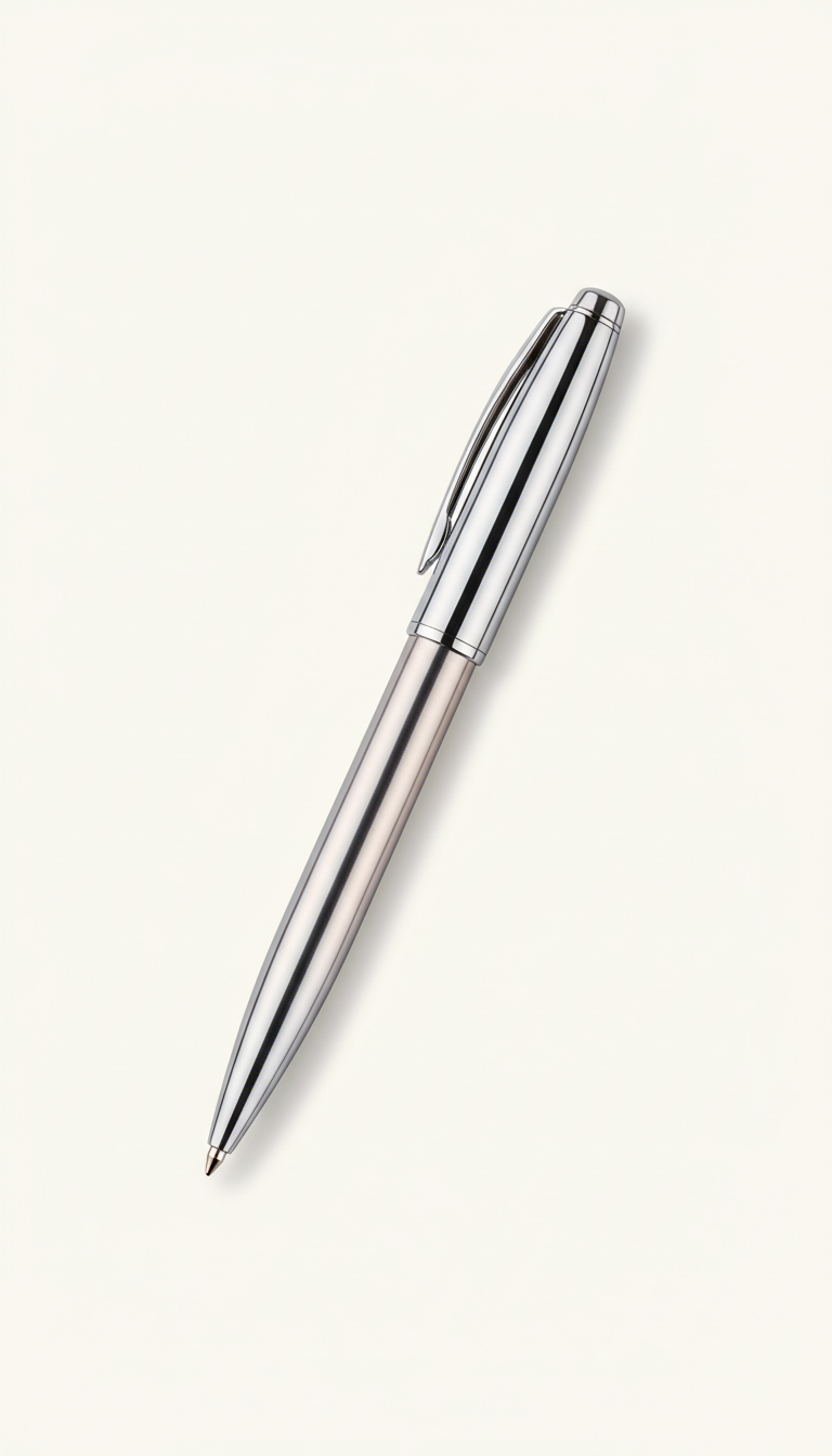 Polished metal pen with weighted barrel