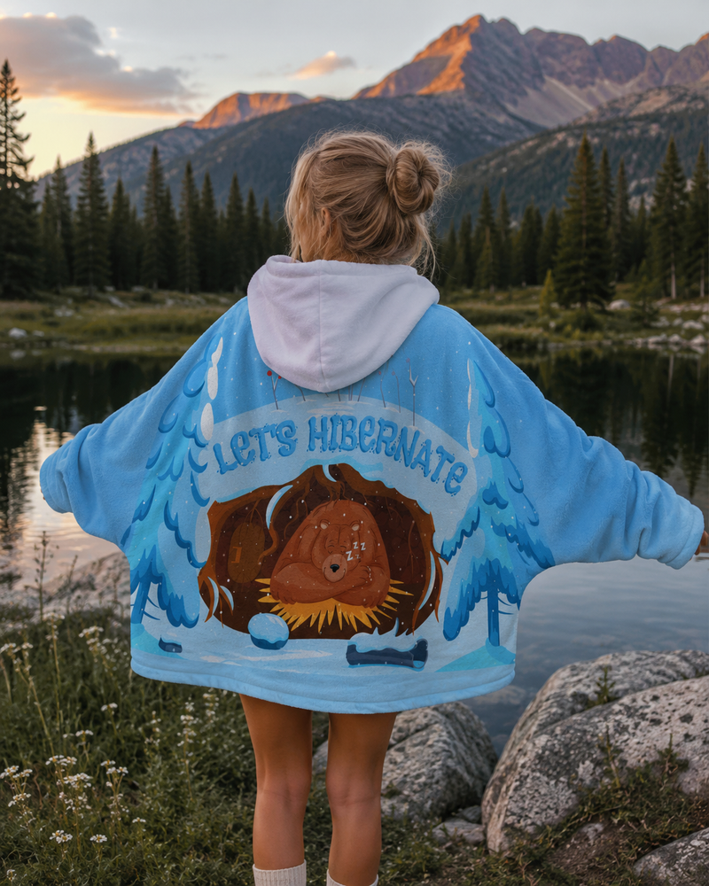 Let's Hibernate â€“ Hooded Sherpa Fleece Blanket