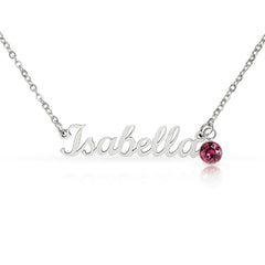 Birth Gemstone Classic Style Name Necklace