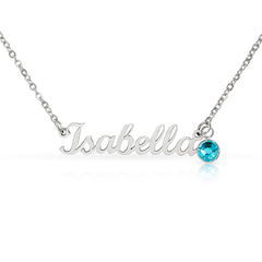 Birth Gemstone Classic Style Name Necklace