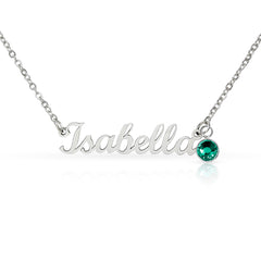Birth Gemstone Classic Style Name Necklace