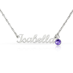 Birth Gemstone Classic Style Name Necklace