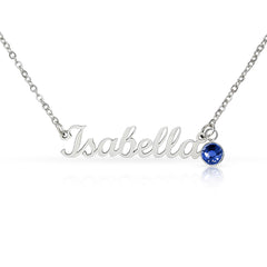 Birth Gemstone Classic Style Name Necklace