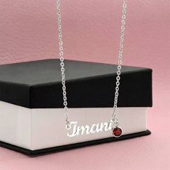 Birth Gemstone Classic Style Name Necklace