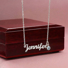 Birth Gemstone Classic Style Name Necklace