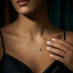 Birth Gemstone Classic Style Name Necklace