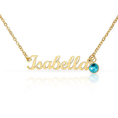 Birth Gemstone Classic Style Name Necklace