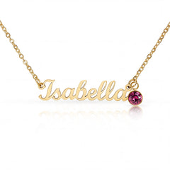 Birth Gemstone Classic Style Name Necklace
