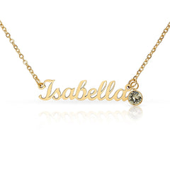 Birth Gemstone Classic Style Name Necklace