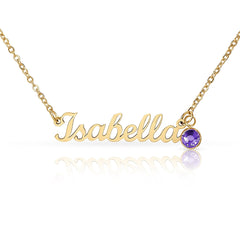 Birth Gemstone Classic Style Name Necklace