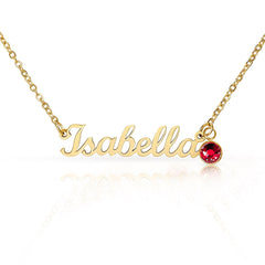 Birth Gemstone Classic Style Name Necklace