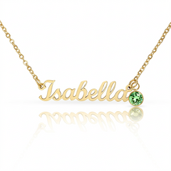 Birth Gemstone Classic Style Name Necklace
