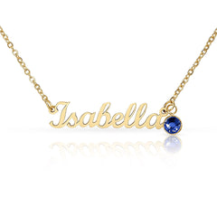 Birth Gemstone Classic Style Name Necklace