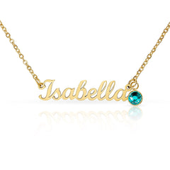 Birth Gemstone Classic Style Name Necklace
