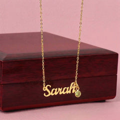 Birth Gemstone Classic Style Name Necklace