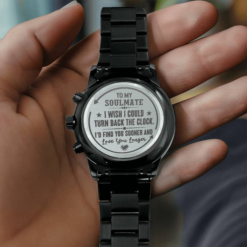 To My Soulmate Turn Back the Clock (Charcoal Black) â€“ Men's Watch