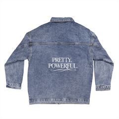 PRETTY. POWERFUL. Women's oversized denim jacket white