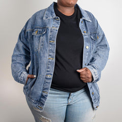 PRETTY. POWERFUL. Women's oversized denim jacket white